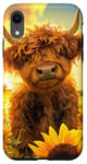 iPhone XR Scottish Highland Cow, Spring Sunflower Western Country Farm Case