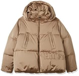 Tommy Hilfiger Women's Sateen Down Hooded Jacket Down Jackets, Beige, XL