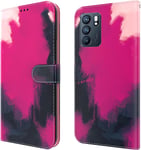 Oppo Reno6 5g Coque Cuir Magnétique Watercolor Pu Leather Flip Card Slots Portefeuille Etui Cuir Shockproof Double Protection Housse Pour Oppo Reno6 5g Noir Rouge