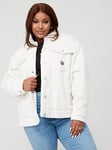 Tommy Jeans Curve Sherpa Logo Jacket - White, White, Size 1Xl, Women