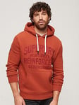 Superdry Worker Scripted Embroidered Graphic Hoodie - Dark Orange, Dark Orange, Size L, Men