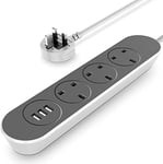 Extension Lead with USB, Extension Cord Power Extension Lead 3 USB Ports 3 Way Outlets Power Strips with USB Surge Protection Plug Extension 1.6 Meter -3 USB 3.4A