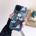 Ultrathin Phone Case for iphone 11 Flower Series Painting Shockproof Multi-functional Invisible Ring Holder Protective Case with Vehicle Magnetic Sheet, for iPhone 11 (Color : Green)