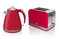 Swan Kitchen Appliance Retro Set - Red 1.5 Litre Jug Kettle & Red Modern 2 Slice Toaster Set