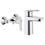 GROHE BauEdge | Bathroom Faucet - Single Lever Shower Mixer, Integrated Check Valve | Chrome | 23333000 & 23330000 | BauEdge Basin Mixer Tap