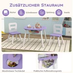 Barnbord med 2 stolar 3 st. Barnsittset av trä, barnsittset med avtagbar bordsduk, lila