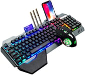 2.4 GHz Wireless Rechargeable Keyboard Mouse Combo Set 4800mAh Long Battery 16 Color modes RGB LED Backlit Mechanical Feel Gamer Keyboard 2400DPI LED Breathing Optical Mouse Mice Compatible with Pc