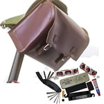 Bike Repair Set: Large Leather Bag, Multi-tool, Puncture Repair Kit MADE IN UK Cherry