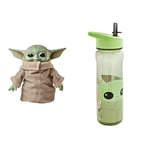 Star Wars GWD85 Child Plush Toy, Tan/Brown & Mandalorian Water Bottle with Straw – Reusable Kids 600ml PP in Grey & Green – Official Merchandise by Polar Gear – BPA Free & Recyclable Plastic