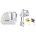 Kenwood Mini Chopper, 0.35 Litre Dishwasher Safe Bowl, CH180A, White & Hand Mixer,Electric Whisk, 5 Speeds, Stainless Steel Kneaders and Beaters for Durability and Strength, 450 W, HMP30.A0SI, White