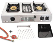 Stainless Steel Gas Cooker with Grill 3 Lamps 9,7 Kw Camping Stove Oven Gas Wok