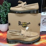 NEW IN BOX!! Dr Martens Adrian YS Tassel Leather Beige Loafers Size UK 11
