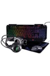 4 in 1 Gaming Starter Set inc Keyboard Mouse Headset Mousemat RGB LED
