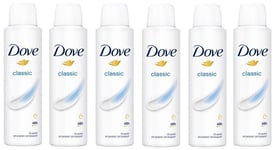 6 x Dove Classic Deodorant Anti-Perspirant 150ml Spray 0% ALCOHOL
