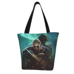 Assassin's Creed Ladies Reusable Big Capacity Canvas Foldable Shoulder Bag Shopping Bag with Zipper Handbag Grocery Storage Tote Tablet Bag