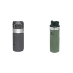 Stanley Quick Flip Stainless Steel Water Bottle 0.47 Litre + Trigger Action Travel Mug 0.47 Litre