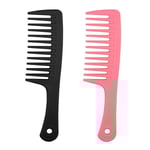 Bredtandad kam stor hårutredning kam, hållbar hårborste vård handtagskam för bästa styling och professionell hårvårdskam,   2PCS,Svart+Rosa