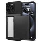 Spigen iPhone 15 Pro (6.1) Slim Armor Card Slot Case - Black Slim - Dual Layer - Wallet Design with Card Slot Holder - Air-Cushion Technology (Certified Military-Grade Protection)
