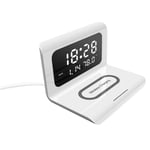 prasku Creative Clock Multifunctional 3in1 Wireless Charging Alarm Clock Phone Charger - White