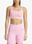 adidas Powereact Train Medium Support 3 Stripes Sports Bra, Bliss Pink/White