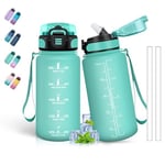 Gourde- 500ml- Gourde Enfant, Gourde avec Paille, Anti-Fuite, Gourde Sport avec Marqueur de Temps, Gourde Motivation pour Garçons&Filles, Bouteille d'eau pour l'École, Voyage, Velo, Camping, Vert
