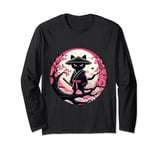 Retro Black Cat Ninja Japanese Moon Wave Kanagawa Men Women Long Sleeve T-Shirt