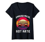 Womens Boombox Spread Music not hate retro music for men women kids V-Neck T-Shirt