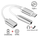2in1 Usb Type C To 3.5mm Jack Aux Audio Splitter Converter Adapter&charge Cable