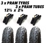 3 x Pram Tyres & 3 x Tubes 12 1/2 X 2 1/4 Bugaboo Cameleon Frog Donkey Buffalo