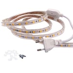 FOLGEMIR Ruban à LED 5m Blanc Chaud, Bande Lumineuse 220V 230V, 60 Leds/m strip, IP65 étanche, rétro-éclairage doux