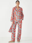 HUSH Isla Hummingbird Print Cotton Pyjamas, Aqua/Orange