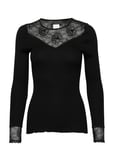 Silk T-Shirt Regular Ls W/Lace Tops T-shirts & Tops Long-sleeved Black Rosemunde