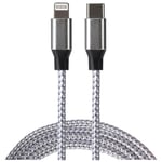 Maplin Braided Lightning to USB-C Cable Silver, 2m, Super Fast Charging 20W Power Delivery, for all iPhones 14, 13, 12, 11, SE, iPad Air/Mini, iPad, Airpods