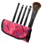 5x Makeup Foundation Powder Eyeshadow Eyeliner Lip Brushes + Rose Red Bag Case
