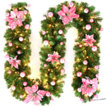 PopHMN Garlands String Lights, 2.7M Wreaths with Illuminated LED Lights Fireplace Stair Decoration Light Garland Battery Powered for Christmas Festival Decoration (Pink)