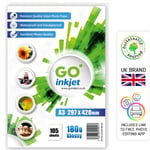 105 Sheets, Glossy 180gsm Premium A3 Photo Paper for Inkjet Printer by Go Inkjet