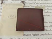 FOSSIL Bi-fold Leather Wallet Mens RODERIC Cherry Coin Wallets in Dust Bag R£55