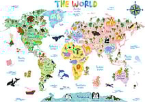 DECOWALL SG2-1615S Carte du monde Animaux (Grand) (Ver anglais) Autocollants Muraux Mural Stickers Chambre Enfants Garderie Salon wall adhsif maison dcalcomanies
