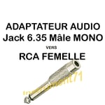 ADAPTATEUR AUDIO RCA FEMELLE VERS JACK 6.35 MALE MONO PRISE EN MAIN METAL