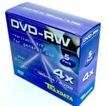 5 Traxdata DVD-RW 4.7GB 120 minutes 4x rewritable Blank discs jewel case