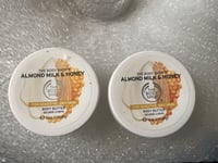 2x The Body Shop Almond Milk & Honey Body Butter 50 ml For Sensitive or Dry Skin