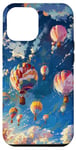 Coque pour iPhone 15 Pro Max Ballons à air chaud de style impressionniste planant à travers les nuages