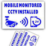 4 x Stickers Mobile Monitored CCTV Installed Camera Signs Warning Security M1