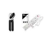 OXO Good Grips Soft Handled Tin Opener & Heavy Duty Extension Lead UK Pin Plug and Cable, 4 Gang Way 2m Power Adapter