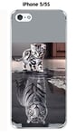 Onozo Coque Apple iPhones 5 / 5S Design Chat Tigre Blanc