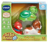 VTech - Tut Tut Animo, Coffret Trio Domestique, 3 Animaux Roulants Interactifs, Chat, Tortue et Chien de Montagne, Jouet Musical et Sonore, Cadeau Enfant de 1 An à 5 Ans - Contenu en Français