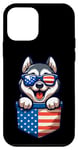 Coque pour iPhone 12 mini Drapeau américain Husky 4 juillet dans la poche Amérique maman papa