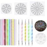 Mandala Punktstencilverktyg Stenmålning Kit Bollstylus Punktverktyg Inkluderar Stencil, Färg Tr