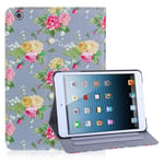 32nd Floral Series - Design PU Leather Book Folio Case Cover for Apple iPad Mini 1, 2 & 3, Designer Flower Pattern Flip Case With Built In Stand - Vintage Rose Fossil