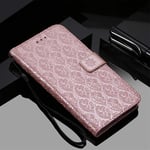 Qiaogle Phone Case for LG K4 2017 / K8 2017 - Classic Rattan Embossed Flower PU Leather Stand Wallet Flip Case Cover (Rose Gold)